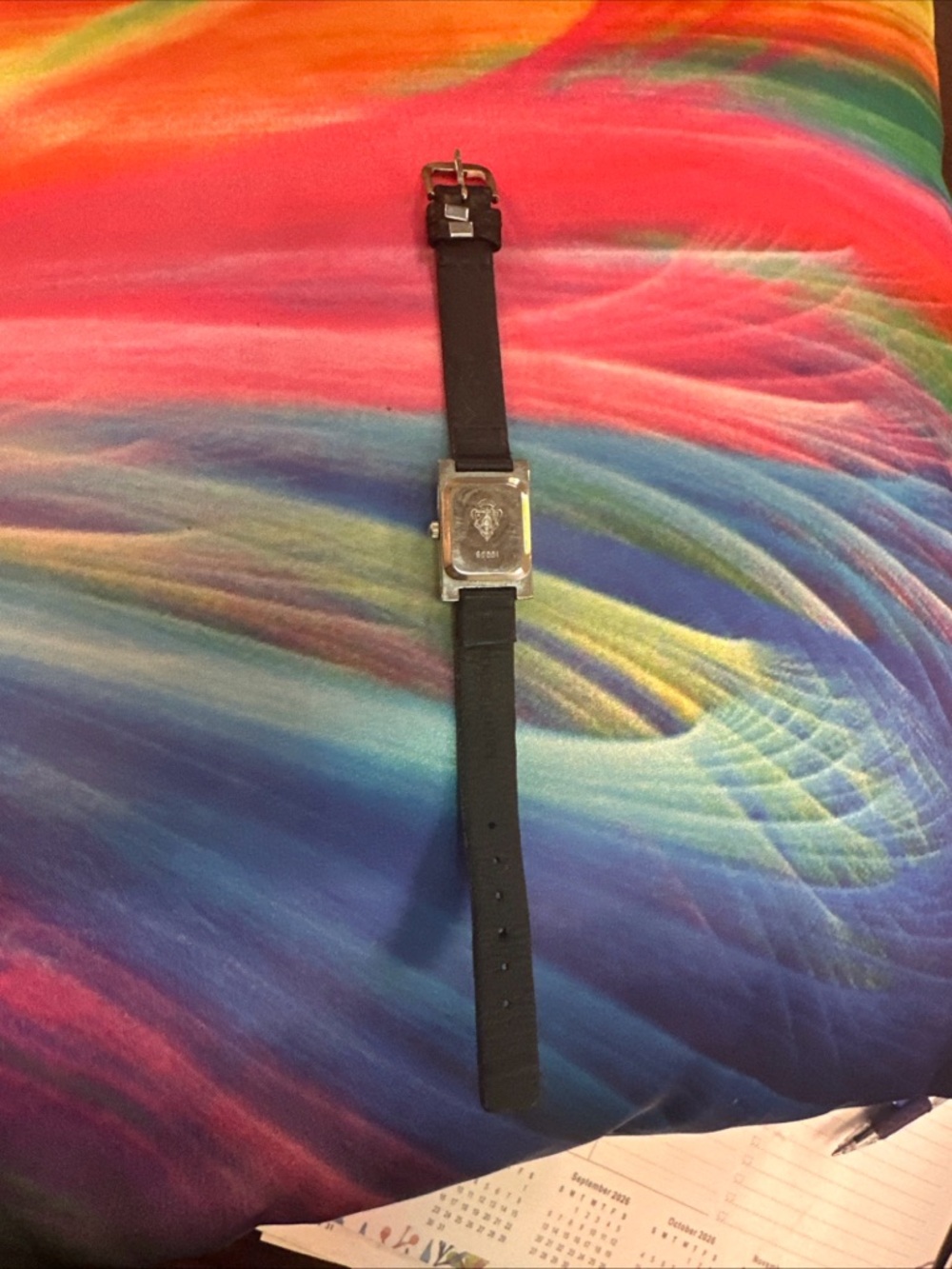 Gucci Black Dial Silver-Tone Rectangular Watch with Black Leather Strap - Picture 7 of 9